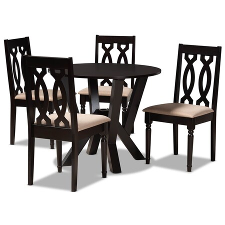 Baxton Studio Anise Sand Upholstered and Dark Brown Finished Wood 5-Piece Dining Set 169-9733-10900